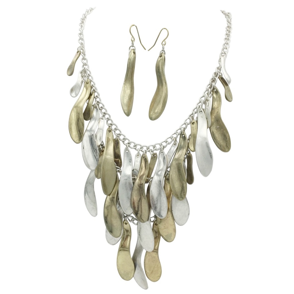 Mixed Metals Chunky Cascading Necklace Earring Set